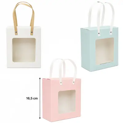BOLSA SACOLA DE PAPEL PARA PRESENTE LUXO COM VISOR P 16,5X14X8CM