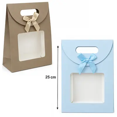 BOLSA SACOLA DE PAPEL PARA PRESENTE LUXO COM LACO E VISOR P 21X15X7CM