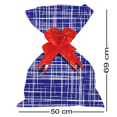 SACO DE PRESENTE LINHO RUSTICO AZUL METALIZADO COM 50 PECAS 50X69CM