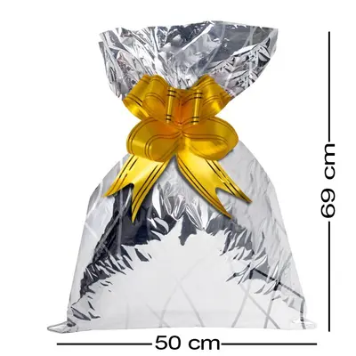 SACO DE PRESENTE FIRENZZE PRATA METALIZADO COM 50 PECAS 50X69CM