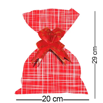 SACO DE PRESENTE LINHO RUSTICO VERMELHO METALIZADO COM 50 PECAS 20X29CM