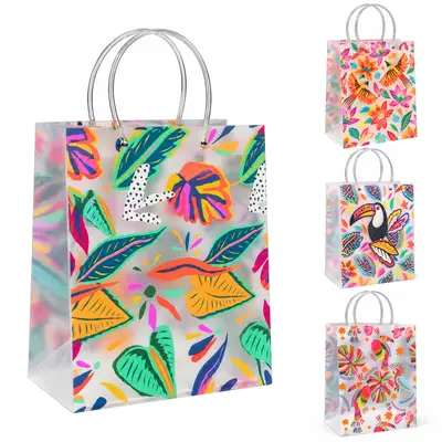 BOLSA SACOLA DE PLASTICO PARA PRESENTE TRANSPARENTE TROPICAL P 24X18X10CM