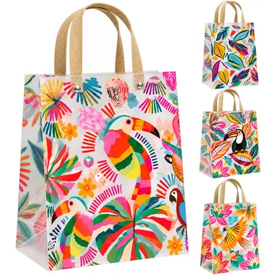 BOLSA SACOLA DE PLASTICO PARA PRESENTE TRANSPARENTE TROPICAL M 25X20X8CM