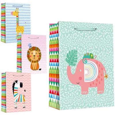 BOLSA SACOLA DE PAPEL PARA PRESENTE BABY ANIMAL COM GLITTER COLORS 32X26X10CM