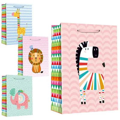 BOLSA SACOLA DE PAPEL PARA PRESENTE BABY ANIMAL COM GLITTER COLORS 23X19,5X8CM