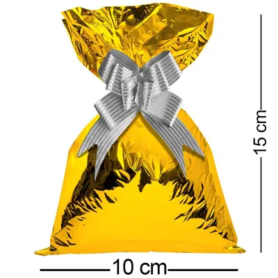 SACO DE PRESENTE OURO METALIZADO COM 50 PECAS 10X15CM