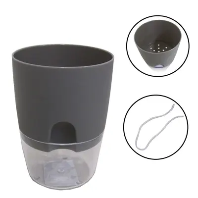 VASO REDONDO AUTO IRRIGAVEL CINZA COM CORDAO 11X8CM DE Ø DE PLASTICO