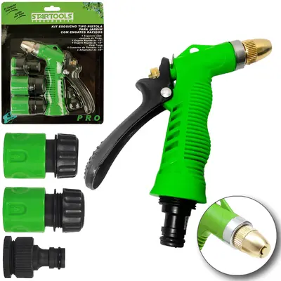 ESGUICHO PARA MANGUEIRA PISTOLA COM 2 ENGATES ½'' + CONECTOR CURTO E BICO COM REDUTOR ¾''PARA ½'' PRO