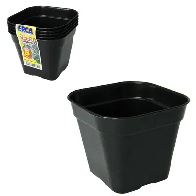 VASO QUADRADO PRETO PARA SUCULENTA COM 5 PECAS 170ML 7,5X6CM DE PLASTICO