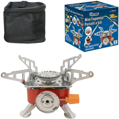 MINI FOGAREIRO / FOGAO A GAS PORTATIL CONTROLE MANUAL CHAMA + BOTAO ACENDIMENTO BOLSA