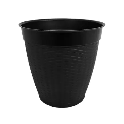 VASO REDONDO RATTAN ESTILO VIME COM BORDA RETA PRETO 14,5L 30X31,5CM DE Ø DE PLASTICO