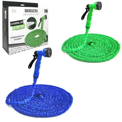 MANGUEIRA COM ESGUICHO JARDIM EXPANSIVA JATO 7 FUNCOES + TRAVA E ADAPTADOR 10 ATE 30M