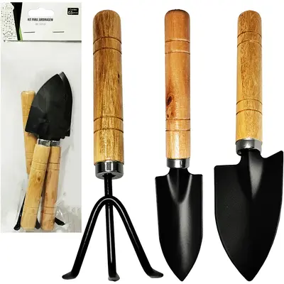 KIT PARA JARDIM COM 2 PAS + ANCINHO / RASTELO CABO MADEIRA COM 3 PECAS