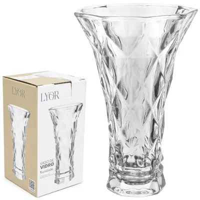 VASO DE VIDRO REDONDO DIAMOND 15X8CM DE Ø