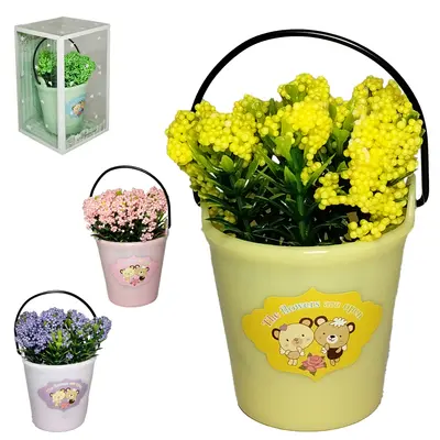 FLOR PERMANENTE COM VASO DE PLASTICO SORTIDOS 8X5CM DE Ø VCF