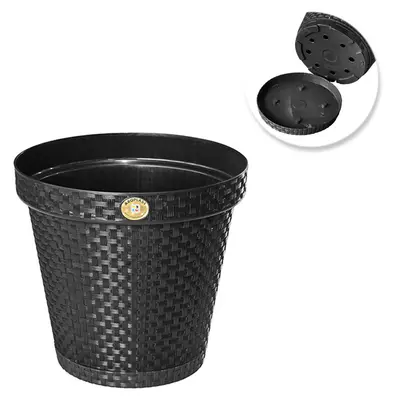 VASO REDONDO RATTAN PRETO ANTIDENGUE COM PRATO 10L 25,5X27,5CM DE Ø DE PLASTICO
