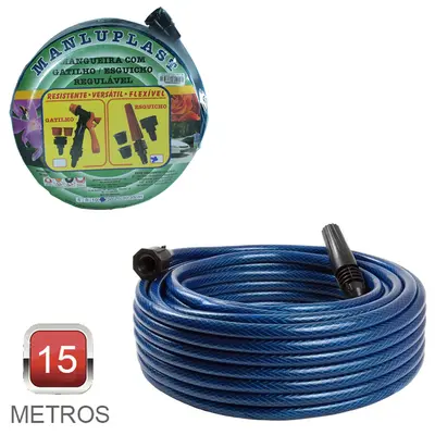 MANGUEIRA COM ESGUICHO PARA JARDIM TRANCADA MASTER GARDEN AZUL 15M