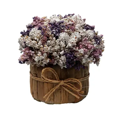ENFEITE ARRANJO DE FLORES SECAS RUSTICA COM VASO E LACO 12X12CM DE Ø