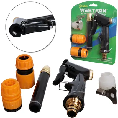 ESGUICHO ALTA PRESSAO PARA MANGUEIRA COM 2 ENGATES + ADAPTADOR COM ABRACADEIRA BORBOLETA GARDEN