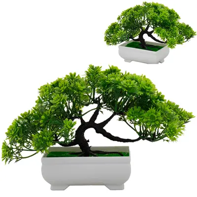 FLOR PERMANENTE BONSAI COM VASO DE PLASTICO JARDINEIRA FLOREIRA 20X15X10CM