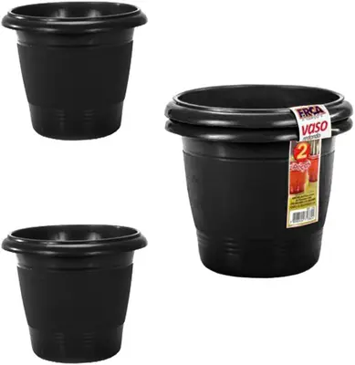 VASO REDONDO PRETO COM 2 PECAS 700ML 10,5X12,5CM DE Ø DE PLASTICO