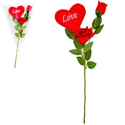 FLOR PERMANENTE HASTE DE ROSA COM CORACAO LOVE 56CM