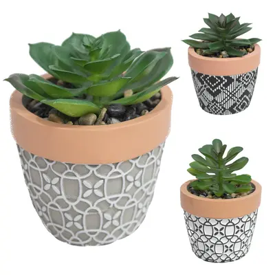 FLOR PERMANENTE SUCULENTA COM VASO DE CIMENTO REDONDO 6,5X7CM DE Ø