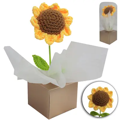 FLOR PERMANENTE GIRASSOL DE CROCHE CAIXA PVC 41X9CM