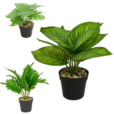 FLOR PERMANENTE FOLHAGEM SORTIDAS COM VASO DE PLASTICO REDONDO 28X8,3X7,2CM VCF