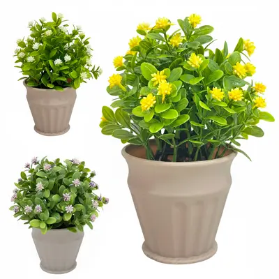 FLOR PERMANENTE JASMIN COM VASO DE PLASTICO REDONDO 20X9X6,5CM VCF