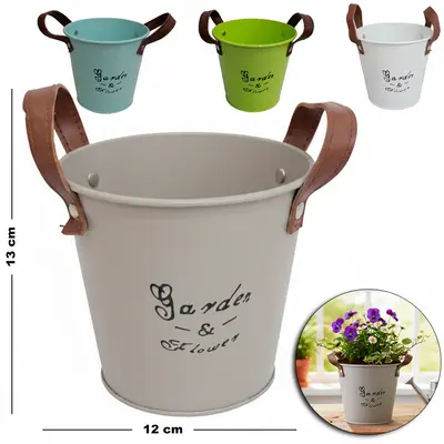VASO DECORATIVO DE METAL REDONDO COM ALCA 13X12X9,5CM