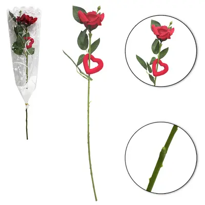 FLOR PERMANENTE HASTE DE ROSA COM CORACAO 64CM