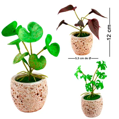 FLOR PERMANENTE FOLHAGEM COM VASO DE CIMENTO REDONDO 12X5,5CM DE Ø VCF