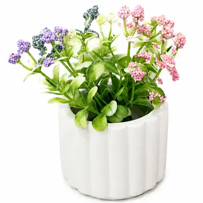 FLOR PERMANENTE COM VASO DE CERAMICA REDONDO 13X8CM DE Ø