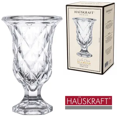 VASO DE VIDRO CRISTAL REDONDO LINHA DECOR DIAMOND HAUSKRAFT PREMIUM 19X12CM DE Ø