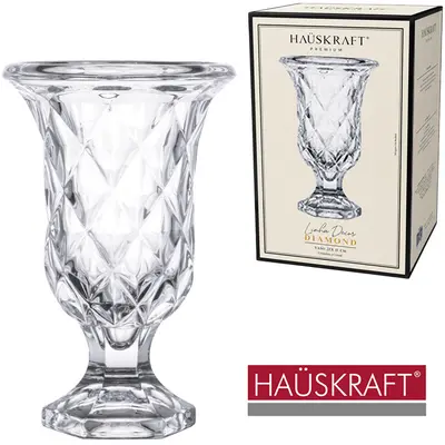 VASO DE VIDRO CRISTAL REDONDO LINHA DECOR DIAMOND HAUSKRAFT PREMIUM 23,5X14,5CM DE Ø