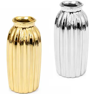 ENFEITE VASO DE PORCELANA METALIZADO DOURADO / PRATA 12,5X6CM DE Ø