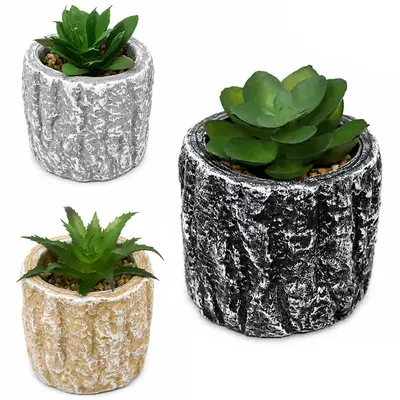 FLOR PERMANENTE SUCULENTA COM VASO DE CIMENTO REDONDO 9X7CM DE Ø