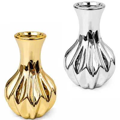 ENFEITE VASO DE PORCELANA METALIZADO DOURADO / PRATA 11,5X7CM DE Ø
