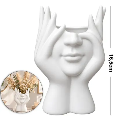 VASO / PORTA OBJETOS ORGANIZADOR MESA / PORTA CANETA / LAPIS / PINCEL MAKE / MAQUIAGEM PLASTICO MAOS ROSTO WHITE