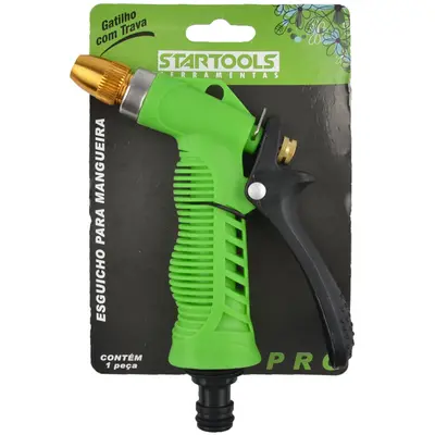 ESGUICHO PARA MANGUEIRA PISTOLA COM CONECTOR CURTO + TRAVA VERDE PRO 17X13CM