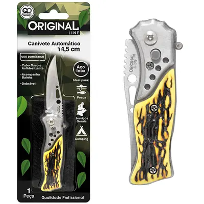 CANIVETE AUTOMATICO 14,5CM CABO DE OSSO COM BAINHA ESPORTIVA