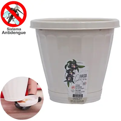 VASO REDONDO PALHA FUNCIONAL DECOR ANTIDENGUE N°22 COM PRATO 4L 18,5X22CM DE Ø DE PLASTICO