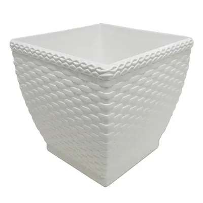 VASO QUADRADO RATTAN BRANCO 800ML 11X11CM DE PLASTICO