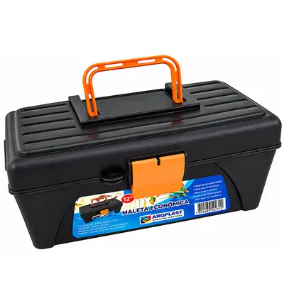 MALETA DE PLASTICO FERRAMENTA / PESCARIA COM BANDEJA ECONOMICA PRETA/LARANJA 30,5X13X15,5CM