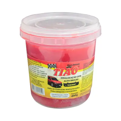 CERA AUTOMOTIVA VERMELHA COM CARNAUBA RESTAURADORA PARA-CHOQUES E EXTERIORES ALTO BRILHO TIAO 400ML