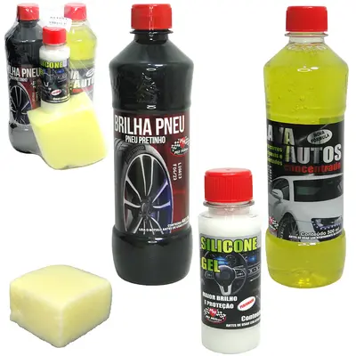 KIT LAVA AUTOS 4 EM 1 COM LAVA AUTOS / PRETINHO / SILICONE EM GEL + ESPONJA
