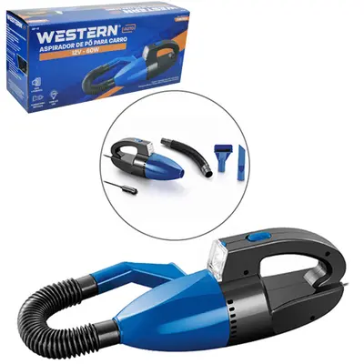 ASPIRADOR DE PO AUTOMOTIVO COM MANGUEIRA + ACESSORIOS E LUZ DE LED 12V 60W NA CAIXA