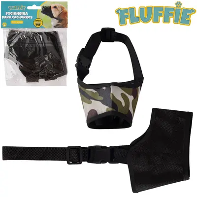 FOCINHEIRA PARA CACHORRO DE POLIESTER CAMUFLADA / PRETA COM FECHO FLUFFIE 12X9CM