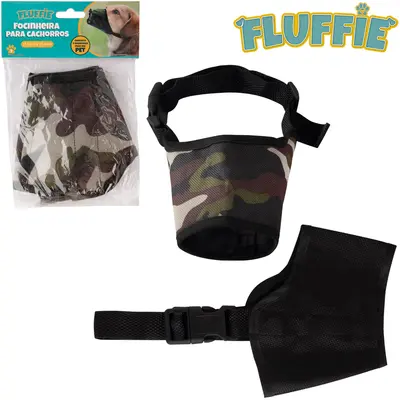 FOCINHEIRA PARA CACHORRO DE POLIESTER CAMUFLADA / PRETA COM FECHO FLUFFIE 17,5X10,4CM